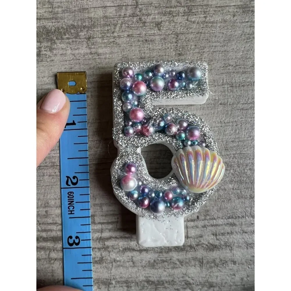 Los Angeles Boutique Luxury Birthday Cake Topper Candle 5 Mermaid Glitter USED